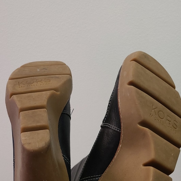 KORS Michael Kors Black Leather Wedge Boots 10 - Picture 5 of 14